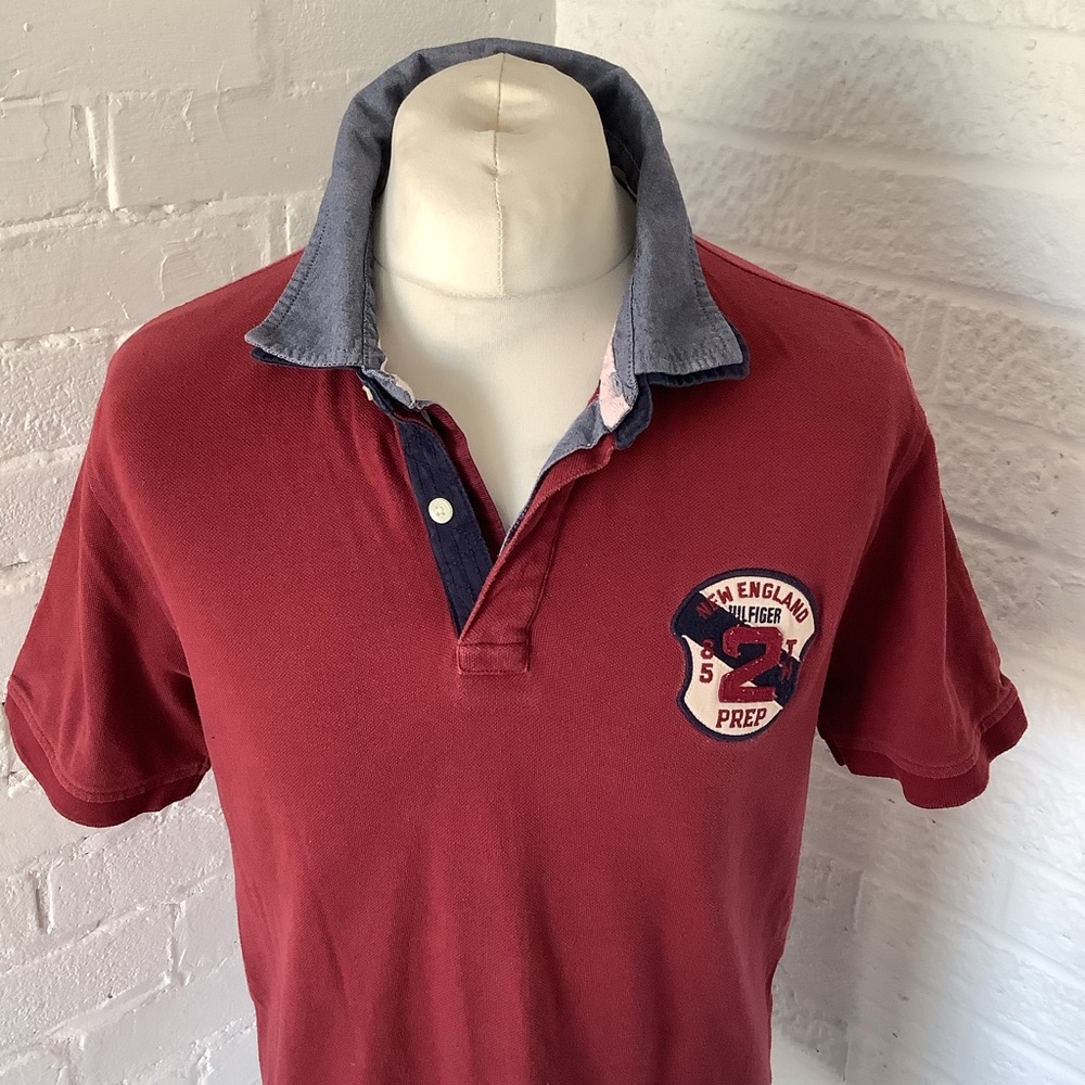 Tommy Hilfiger Slim Fit Polo Shirt - Size XL - Burgundy - Pique Cotton - P2P 21โ - Picture 2 of 8
